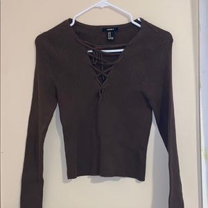 Forever 21 long sleeve ribbed crossed top